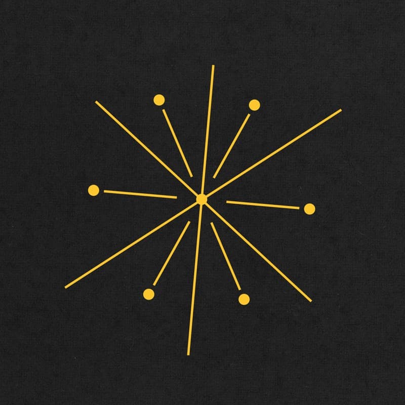 Black background with minimal yellow firework graphic.